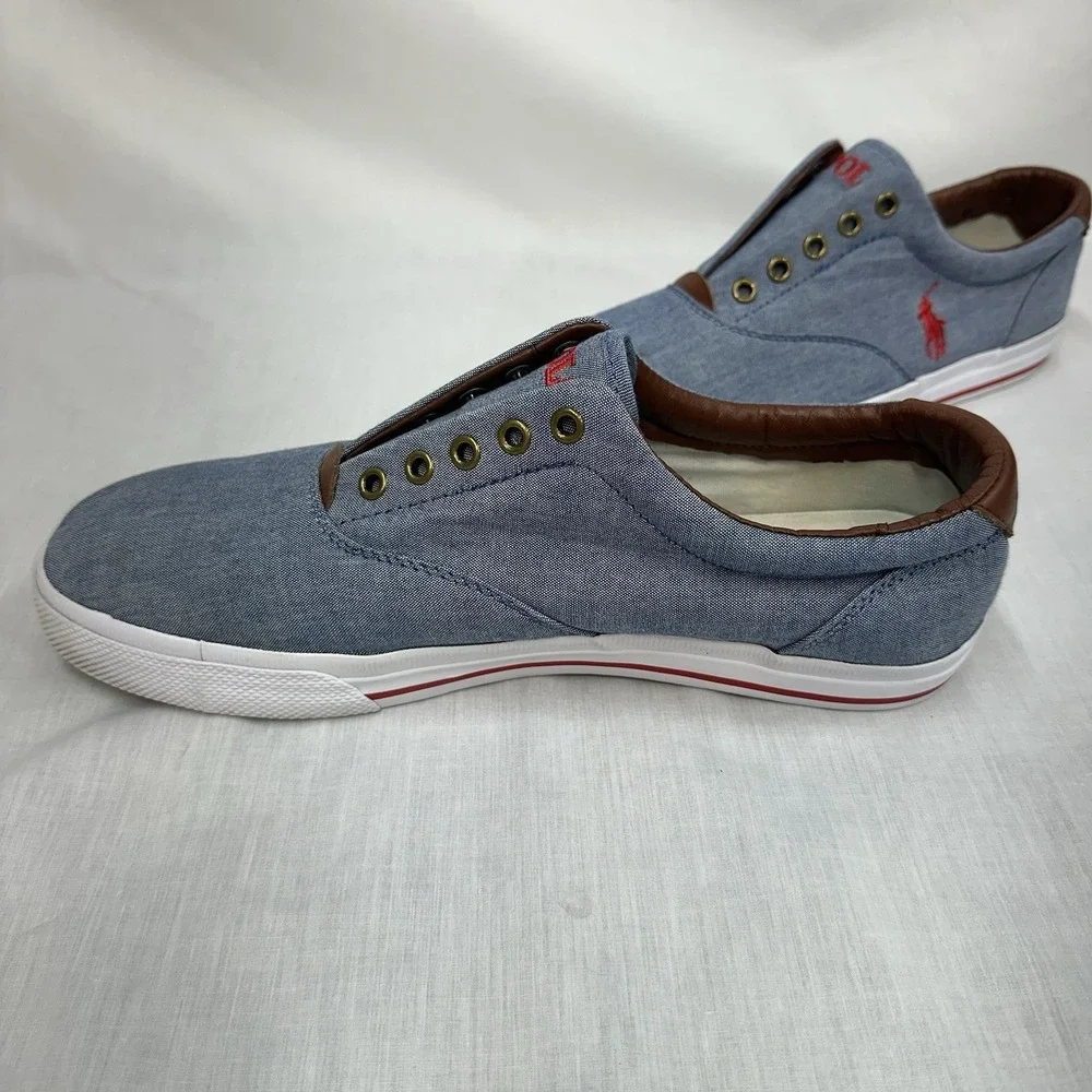 Polo Ralph Lauren Sz 12D Vito Sneakers Blue Chambray Red Pony Shoes Resort Wear
